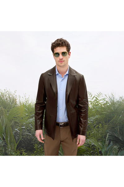 Desa Erkek Kahve Gömlek Yaka Deri Blazer Ceket