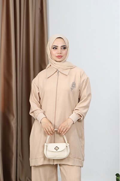 NİSUM MODA Zippered Linen Blend Suit