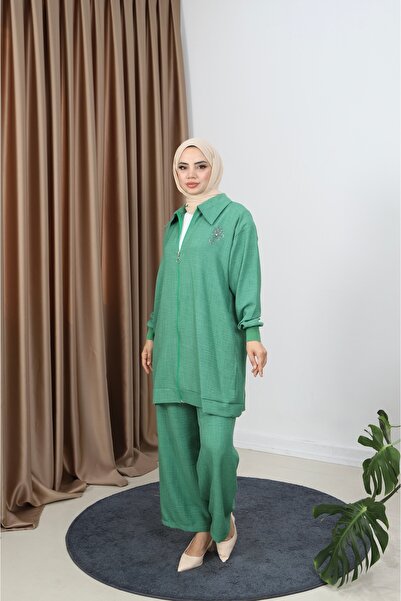 NİSUM MODA Zippered Linen Blend Suit