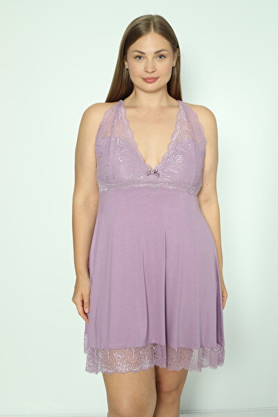 Cotpark Γυναικείο νυχτικό με υφασμάτινο βισκόζη Plus Size με ρυθμιζόμενο λουρ...