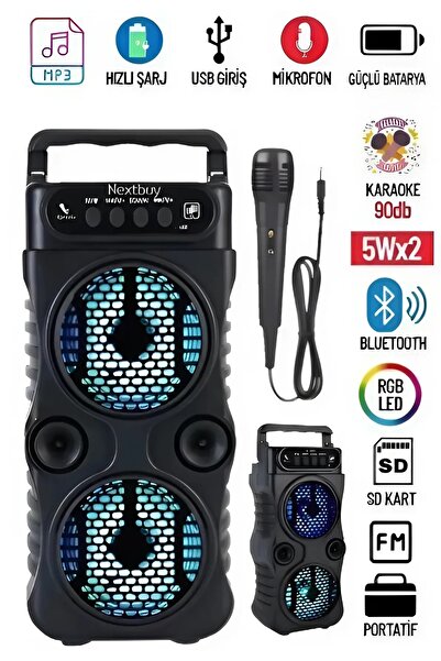 nevaport Bluetooth Hoparlör Parti Hoparlörü Kablosuz Speaker Ledli Ses Bombası Radyo Usb Sd Kart Girişli