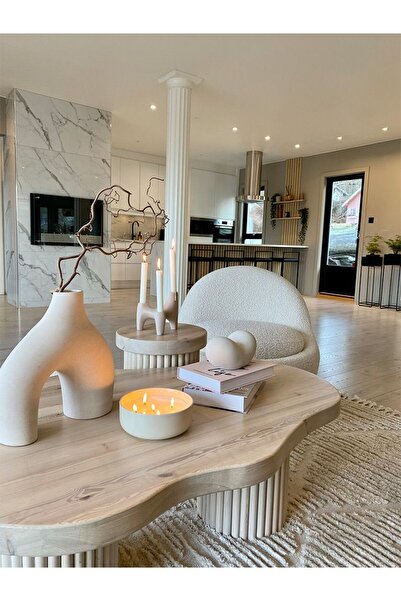 Lui Tasarım Nude Bohem Beyaz Vazo Büyük Boy Seramik 28 cm -26 cm