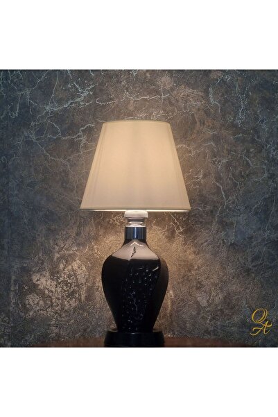 Qtahya Art El Yapımı-porselen-siyah Gövde-kumaş Şapkalı-abajur