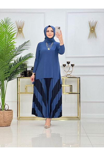 NİSUM MODA Piece Patterned Sandy Skirt Suit