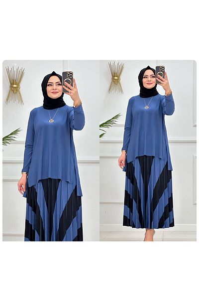 NİSUM MODA Piece Patterned Sandy Skirt Suit