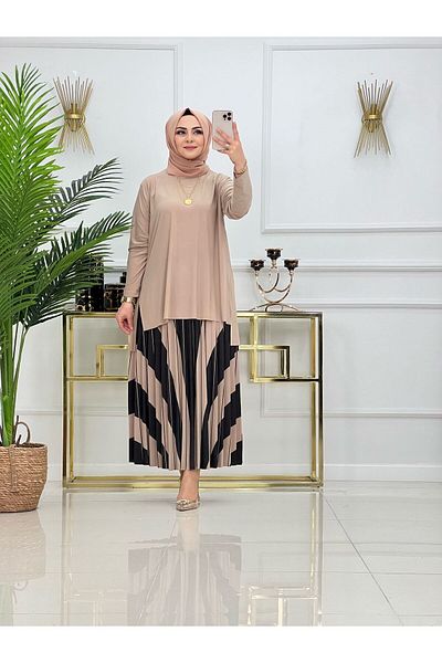 NİSUM MODA Piece Patterned Sandy Skirt Suit