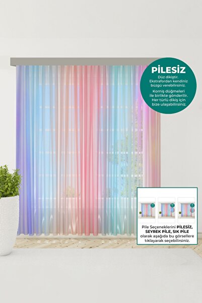 Bebemotto Gökkuşağı Ombre Pembe, Mor Çocuk Odası, Bebek Odası tül perde