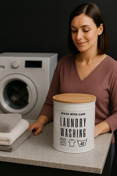 kitchen trend 7 Lt White Bathroom Organizer - Detergent Box with Wooden Lid