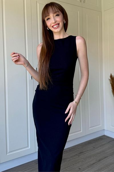 Dilay Gökoğlu Butik Rochie Midi Bleumarin Drapeli