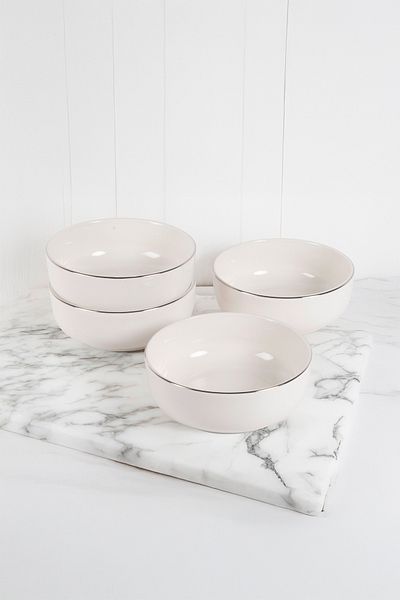 Güral Porselen Bilbao 4 Piece 13 cm New Bowl Silver Gilding
