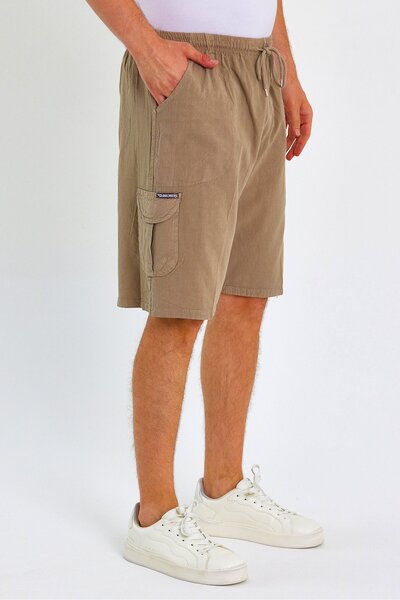 Dechers Men's Cargo Pocket Large Size 100% Cotton Linen Look Shorts E202