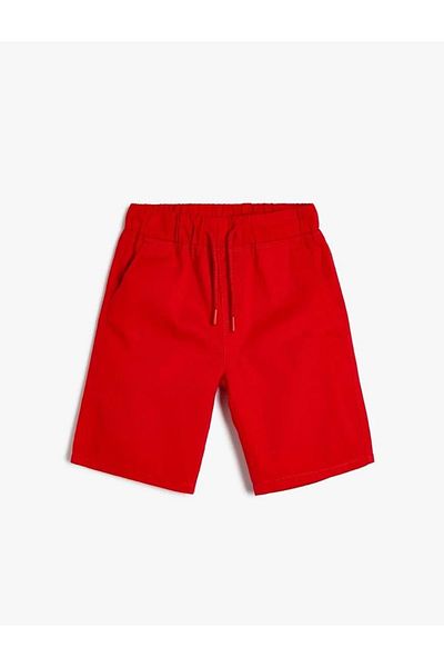 Koton Boy's Basic Shorts with Tie Waist and Pockets Cotton 4Skb40068Tw Red