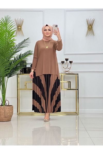 NİSUM MODA Piece Patterned Sandy Skirt Suit
