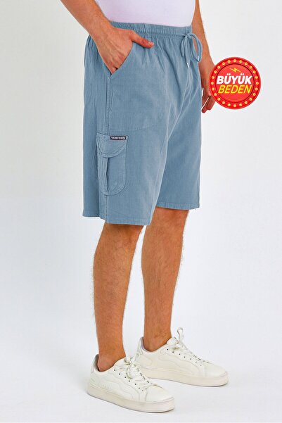 Dechers Men's Cargo Pocket Large Size 100% Cotton Linen Look Shorts E202