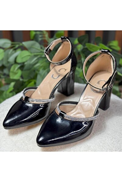 MEY Shiny stone ankle strap block heel shoes m1123