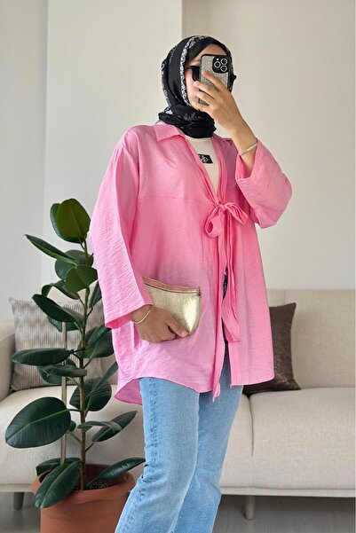 HİFADEN Women's Bow Tie Shirt Collar Hijab Kimono Mannequin Height:1.67 Kg:62