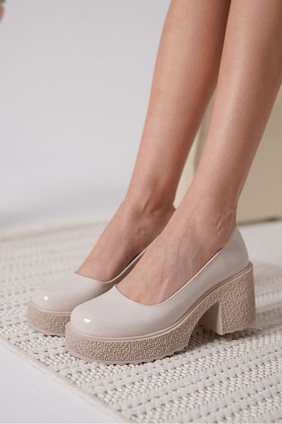Zerenyus Talya Premium Women's Beige Patent Leather Wedge Heeled Shoes