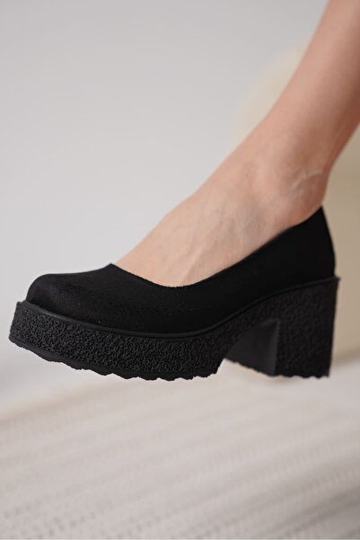 Zerenyus Talya Premium Black Suede Platform Heeled Women's Casual Shoes