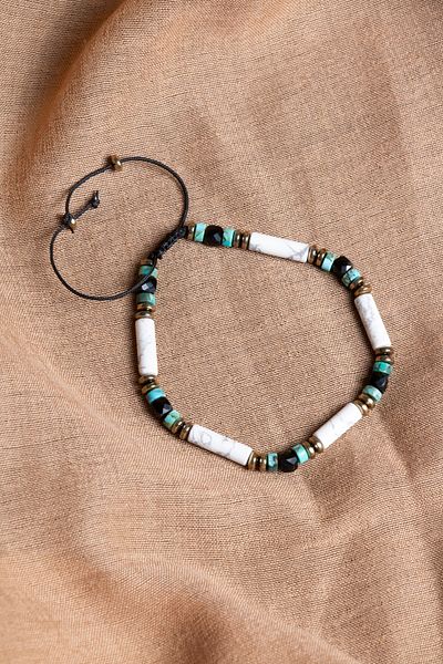 OSMANLI DOĞAL TAŞ Certified Obsidian, Havlit, Turquoise Natural Stone Macrame Bracelet