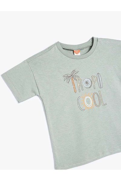 Koton Tricou din bumbac cu mânecă scurtă cu slogan pentru bebeluși 5smb10182tk verde