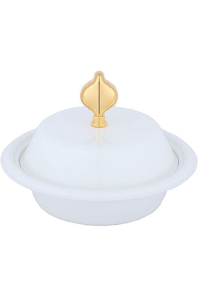 ALSAIF Serving Bowl for Dates by Al-Saif, Size: 14 cm, Color: Ivory White/Gold, Material: Iron