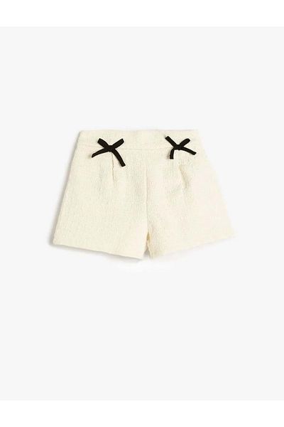 Koton Baby Girl Bow részletes rugalmas derék gyapjú kevert tweed rövidnadrág 5smg40031aw Ecru