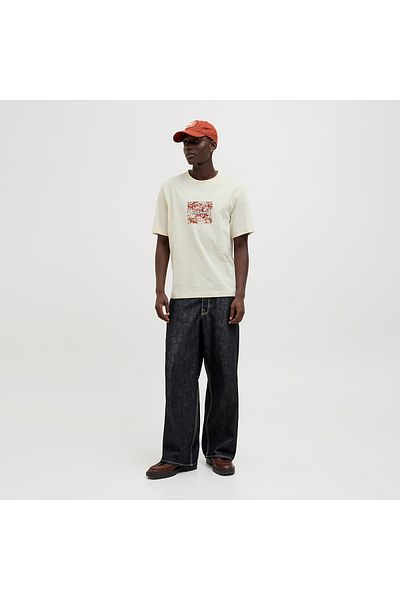 Jack & Jones Ανδρικό κρεμ μπλουζάκι Split Allover Print Branding (12272993-ANW)