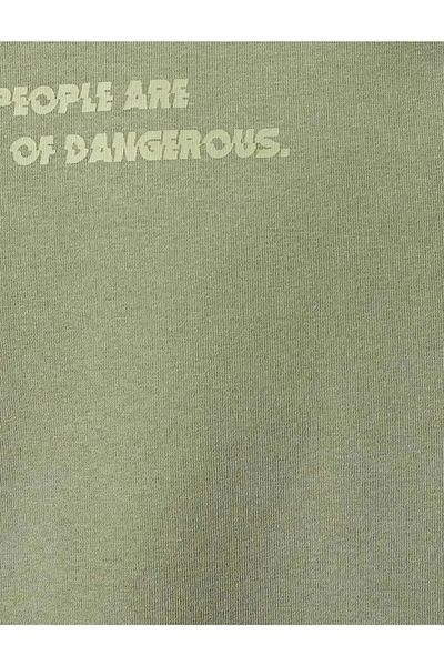 Koton Slogan Printed Sweatshirt Raglan Sleeve Crew Neck Ribbed 4wam70052mk Green