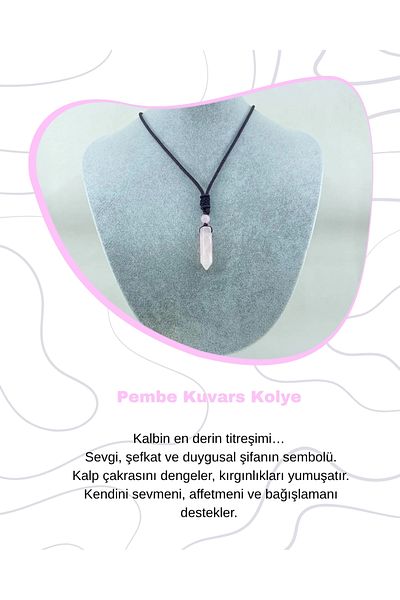 Saff Doğal Taş Certified Pink Quartz Natural Stone Necklace212120