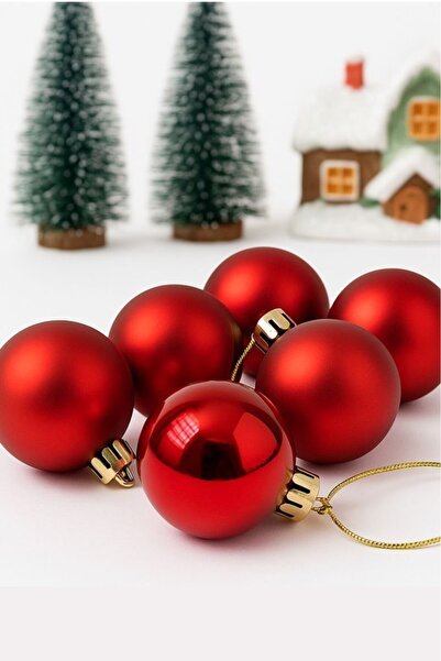 BeySüS Yılbaşı Çam Ağacı Süsü Cici Top 4 Cm 6 Lı Kırmızı