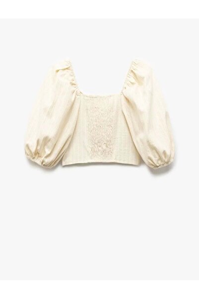 Koton Bluză crop cu mâneci balon detaliu încrețit 5SKG60035AW Galben