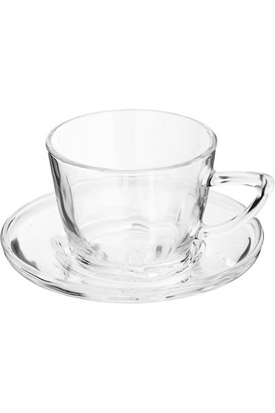 ALSAIF Set of 12 Transparent Glass Cups with Plates and Stable Bases from