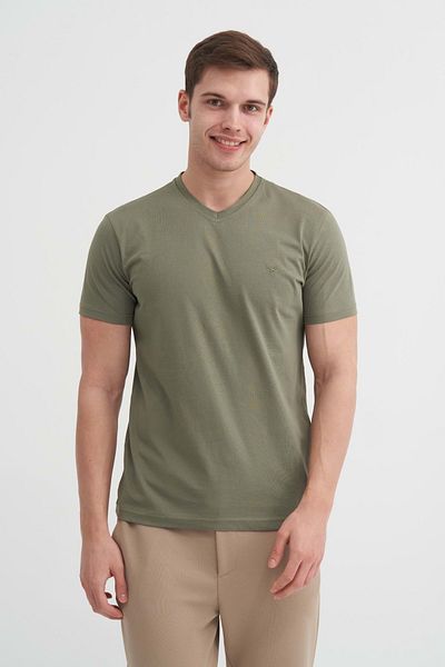 Cazador Tricou simplu din bumbac, slim fit, cu decolteu