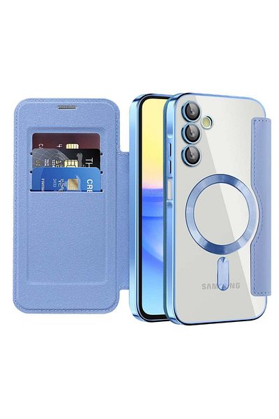 SKYDDAR INNOVATION Case for Samsung Galaxy A15 4G 5G, SmartMag Book, Magsafe, RFiD, Card Holder, sticker set, Blue