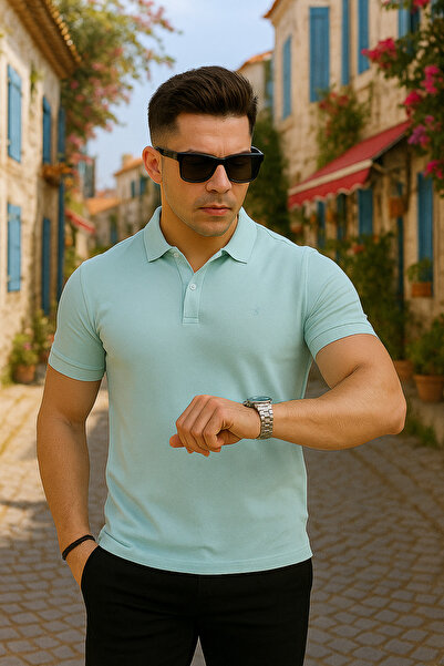 Pobudo Su Yeşili Renk Polo Yaka Erkek Tişört