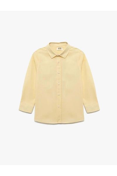 Koton Boy's Cotton Long Sleeve Button Basic Shirt 5Skb60144Tw Yellow