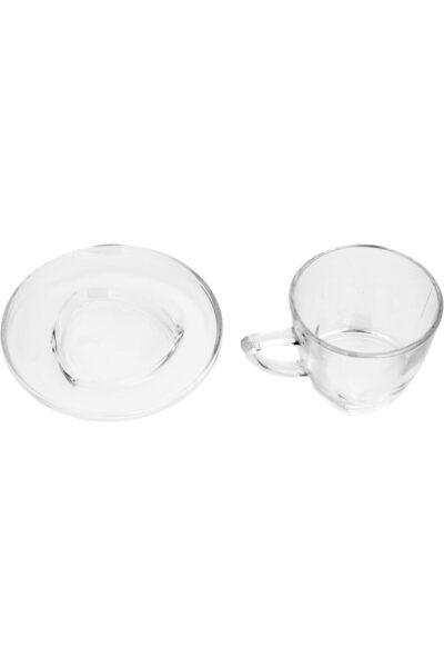 ALSAIF Set of 12 Transparent Glass Cups with Plates and Stable Bases from