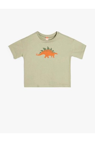 Koton Cotton Short Sleeve Dinosaur T-Shirt - Crew Neck