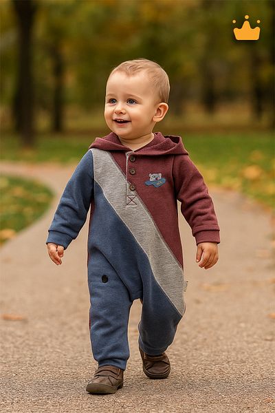 Babydola Baby Boy Hooded Snap Closure Thick Jumpsuit Claret Red 12643