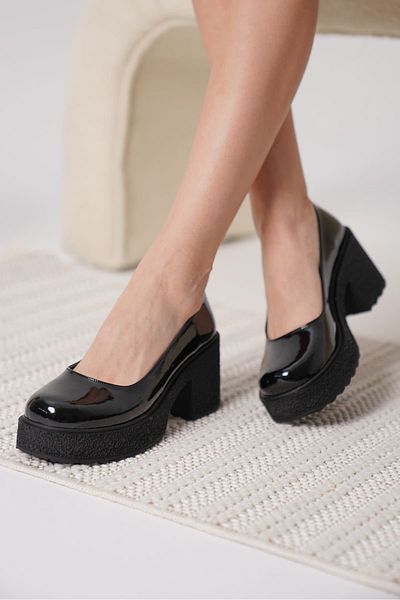 Zerenyus Talya Premium Black Patent Leather Platform Heeled Women's Casual Shoes