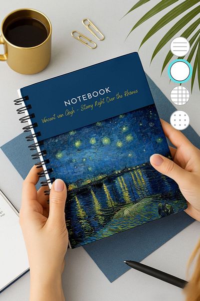 Eldesen Tasarım Van Gogh Thick Cover Unlined Notebook, A5 Size 80 Sheets 160 Pages, Unlined Notebook