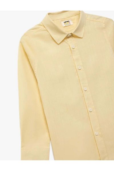 Koton Boy's Cotton Long Sleeve Button Basic Shirt 5Skb60144Tw Yellow