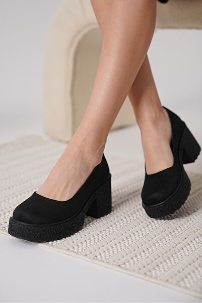 Zerenyus Talya Premium Black Suede Platform Heeled Women's Casual Shoes