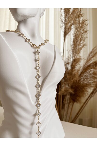 GIFTPALACE Damla Taşlı Y Harf Çelik Degaje Kolye – Işıltılı Lariat Model 14k ...