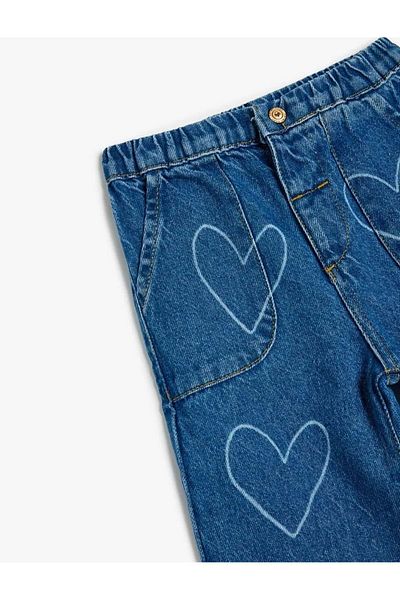 Koton Baby Girl Heart Patterned Pocket Detailed Cotton Denim Trousers 5Smg40008Ad Dark Indigo