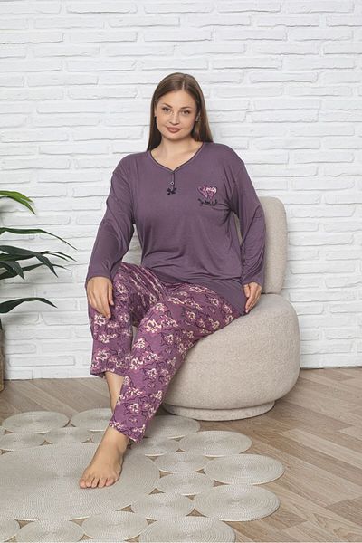 Asel Set de pijamale din bumbac pieptănat din Lycra de mărime mare