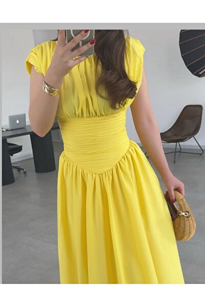 HELİS BUTİK Kare Yaka Maxi Boy Taş Detaylı PERA Siyah Elbise