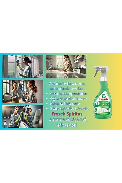 Frosch Solutie de Curatat Geamuri Spiritus 500 ml, Spray, Ecologica, Geamuri, Oglinzi, 500 ml