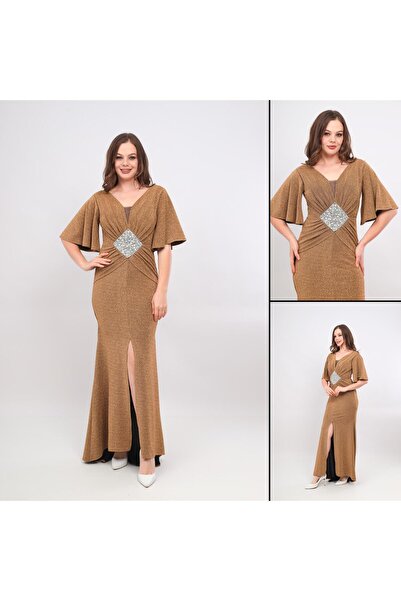 Robes Ασημί φόρεμα ψαριού με κέντημα V λαιμόκοψη και λεπτομέρεια με κορδόνι