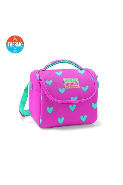 Coral High 11806 Cutie termică pentru prânz cu model de inimă, roz neon, verde apă